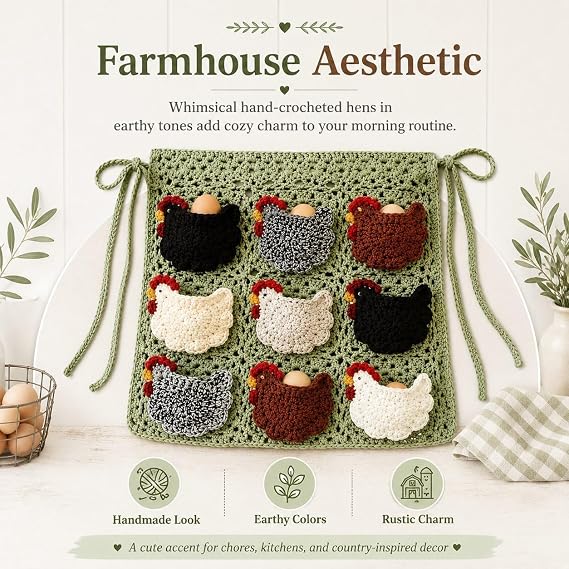 Hand-Crocheted Egg-Gathering Apron (with 12 Egg Pockets) — A Farm-Fresh Egg Collection Apron Designed for Backyard Chicken Keepers