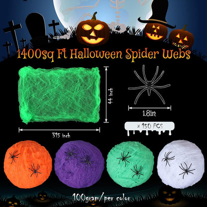 Stretchable Halloween Spider Web Set—Indoor and Outdoor Spider Web Decorations