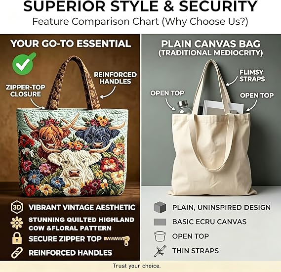Vintage Quilted Tote Bag For Women - Large Capacity Embroidered Shoulder Bag | Cute Animal & Nature Collection