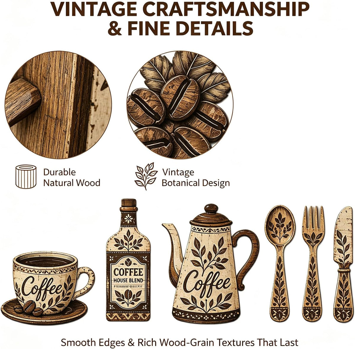 7-Piece Rustic Coffee Wall Art Set – Farmhouse Kitchen and Café Decoration