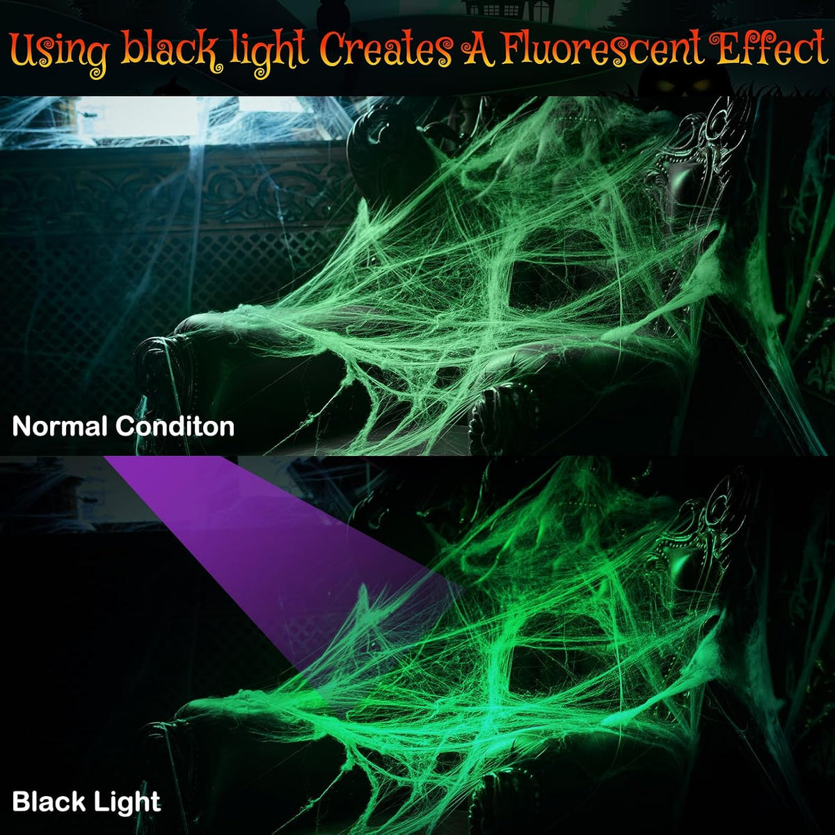Stretchable Halloween Spider Web Set—Indoor and Outdoor Spider Web Decorations