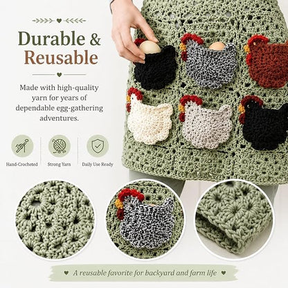 Hand-Crocheted Egg-Gathering Apron (with 12 Egg Pockets) — A Farm-Fresh Egg Collection Apron Designed for Backyard Chicken Keepers