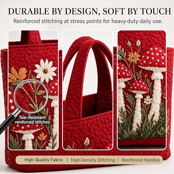 Vintage Quilted Tote Bag For Women - Large Capacity Embroidered Shoulder Bag | Cute Animal & Nature Collection