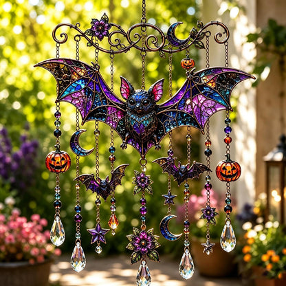 Halloween Crystal Wind Chime – Spooky Ghost, Pumpkin & Moon Hanging Decor for Porch, Garden & Window