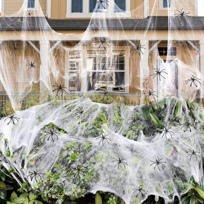 Stretchable Halloween Spider Web Set—Indoor and Outdoor Spider Web Decorations