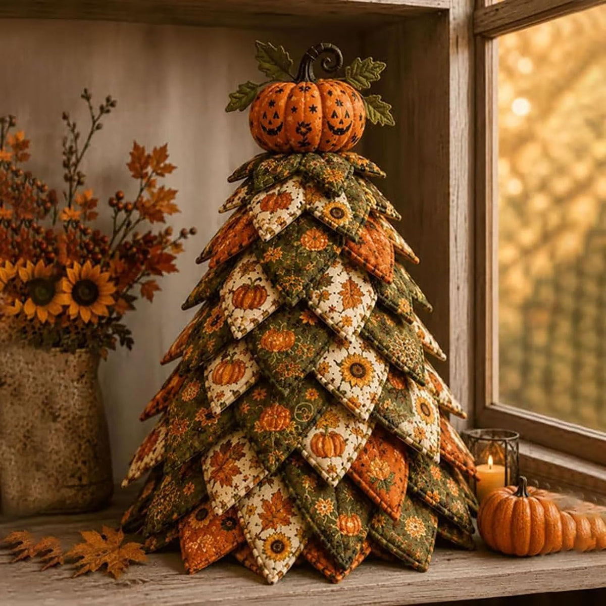 DIY Gothic Halloween Quilted Fabric Tree Kit – Layered Rose & Skull Tabletop Decoration