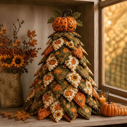 DIY Gothic Halloween Quilted Fabric Tree Kit – Layered Rose & Skull Tabletop Decoration