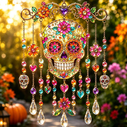 Halloween Crystal Wind Chime – Spooky Ghost, Pumpkin & Moon Hanging Decor for Porch, Garden & Window