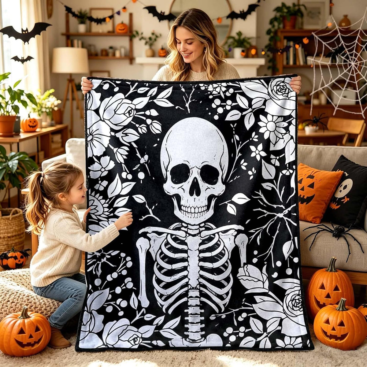 DIY Halloween Coloring Blanket with 24 Markers – Washable Creative Activity for Kids & Adults