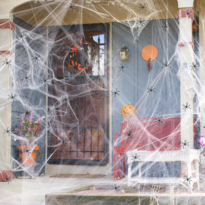 Stretchable Halloween Spider Web Set—Indoor and Outdoor Spider Web Decorations