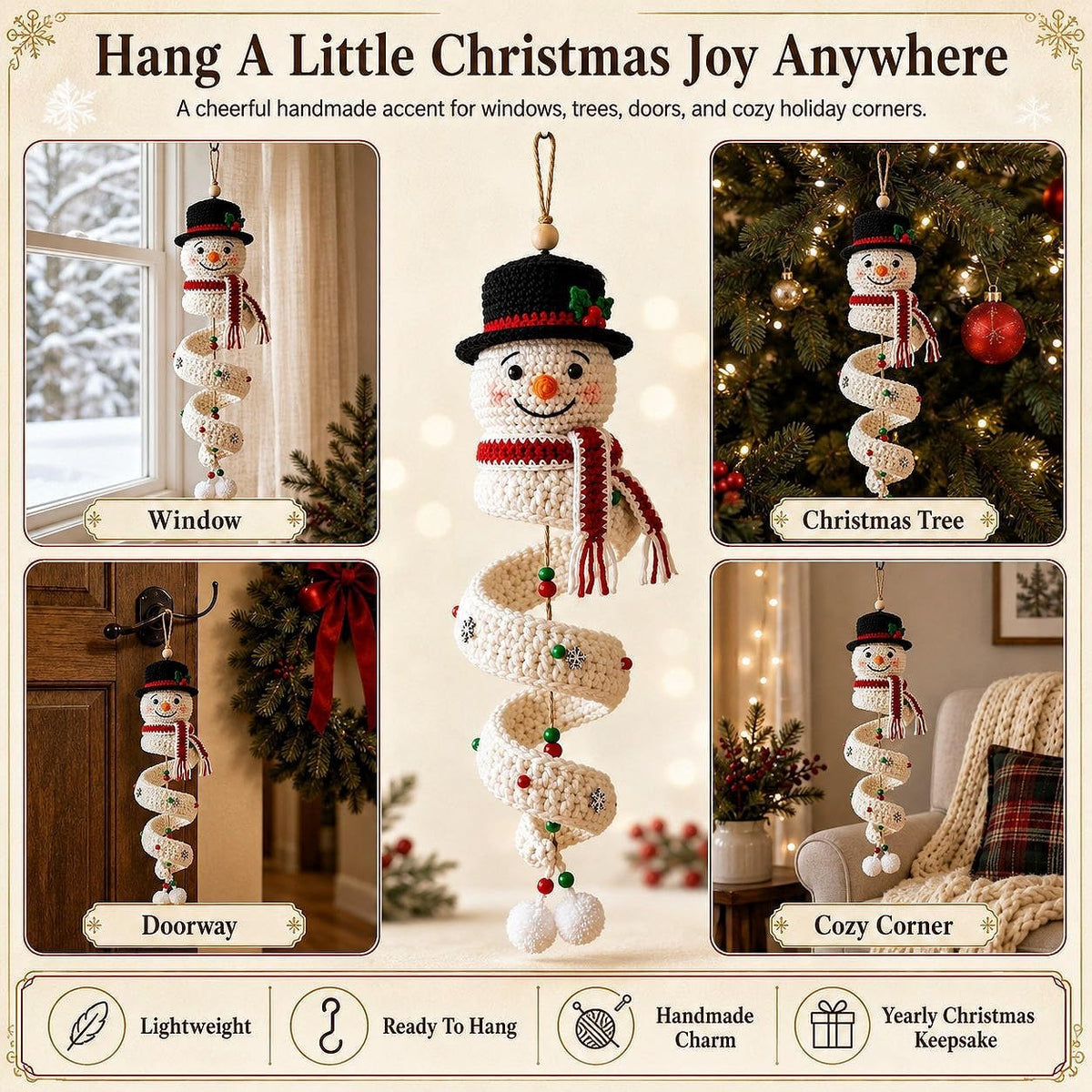 DIY Crochet Spiral Christmas Ornament Kit – 4 Beginner-Friendly Santa, Tree, Elf & Snowman Decorations