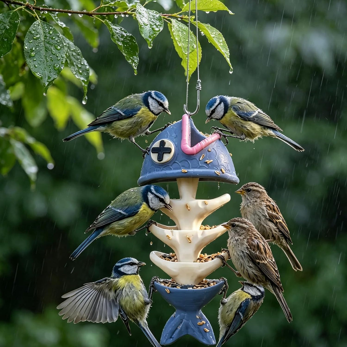 Fishbone Hanging Bird Feeder - Whimsical Outdoor Garden Decor for Bird Lovers