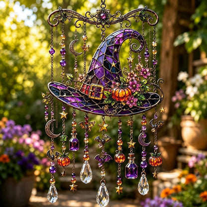 Halloween Crystal Wind Chime – Spooky Ghost, Pumpkin & Moon Hanging Decor for Porch, Garden & Window