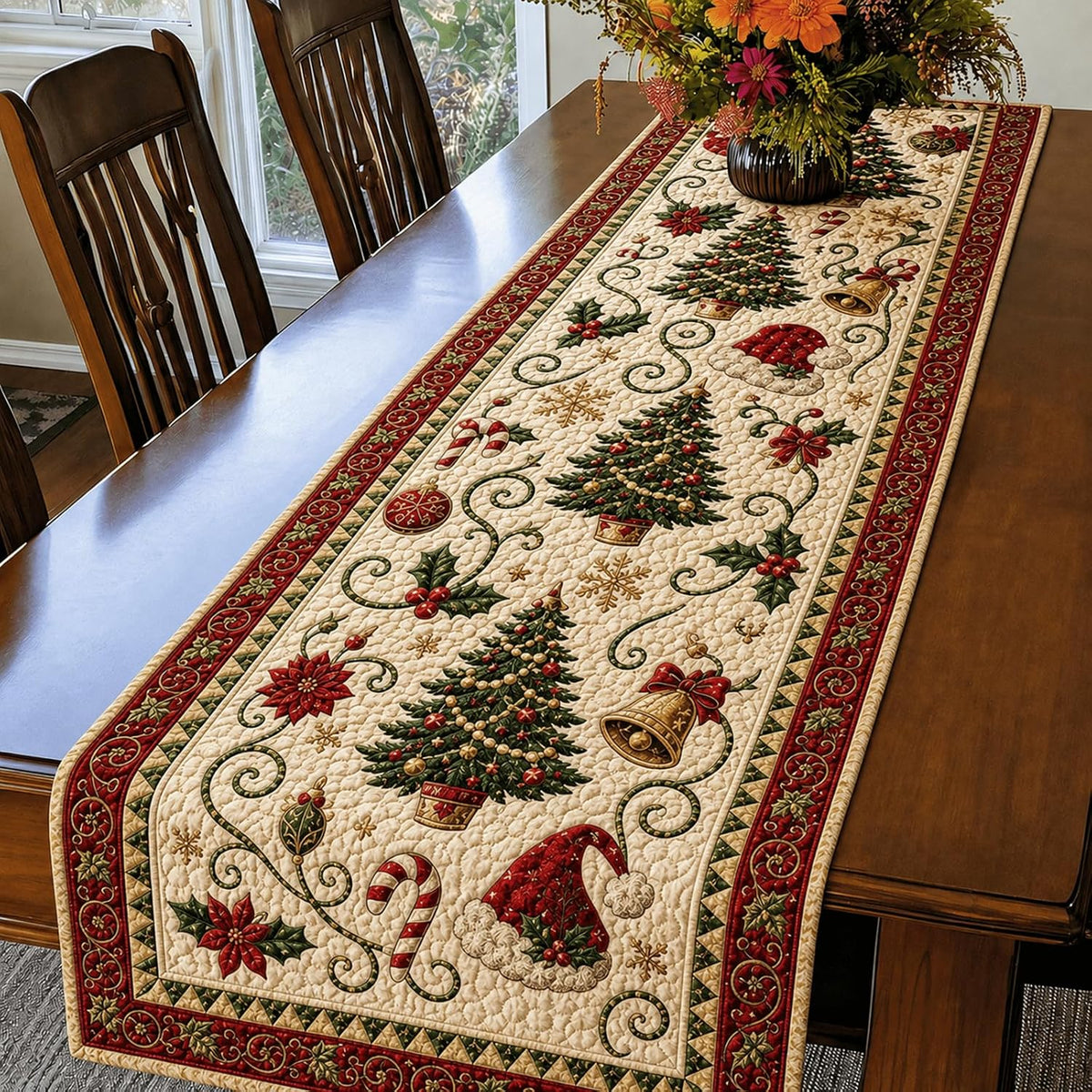 Reusable Autumn Pumpkin Quilted Table Runner – Farmhouse-Style Fall and Thanksgiving Table Decor