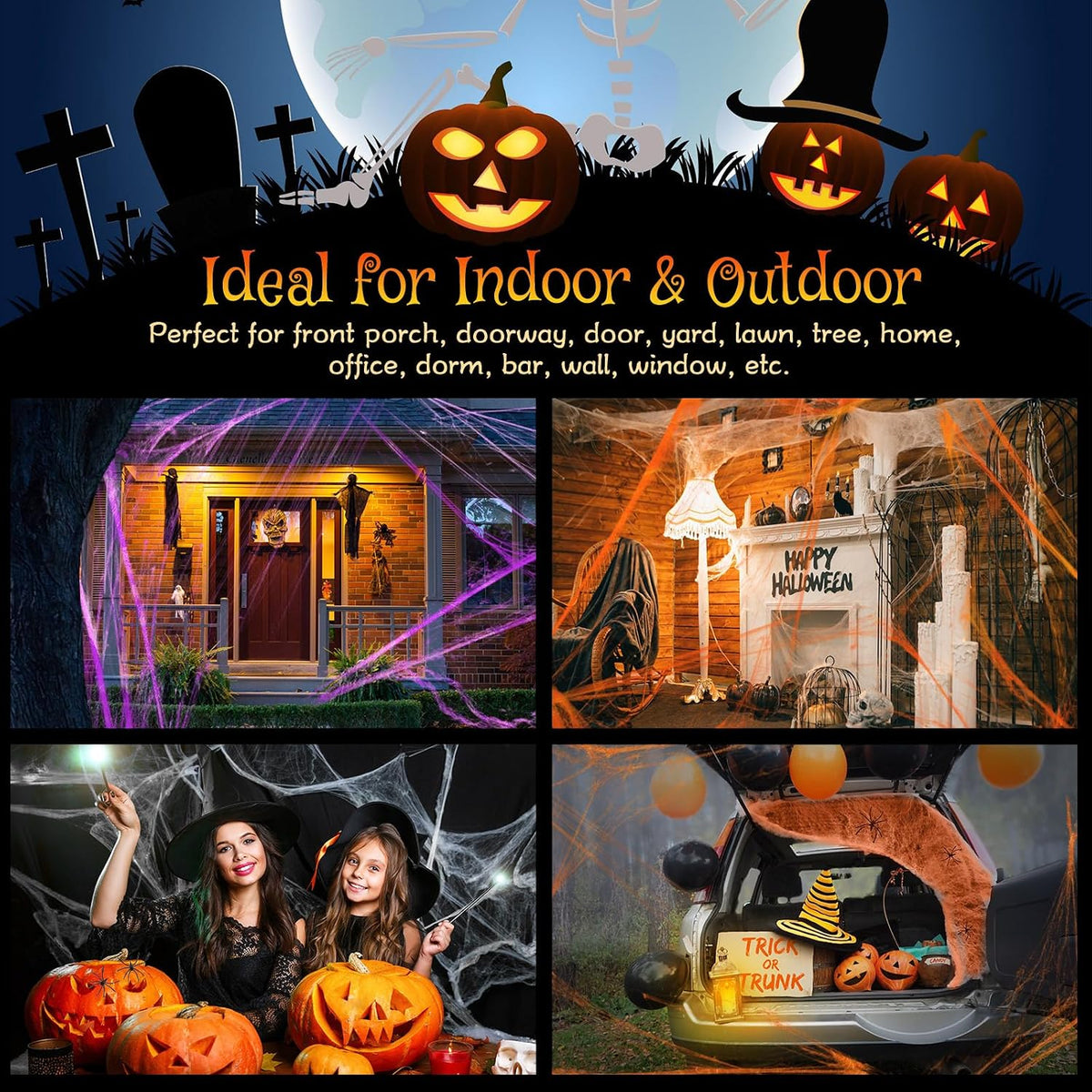 Stretchable Halloween Spider Web Set—Indoor and Outdoor Spider Web Decorations