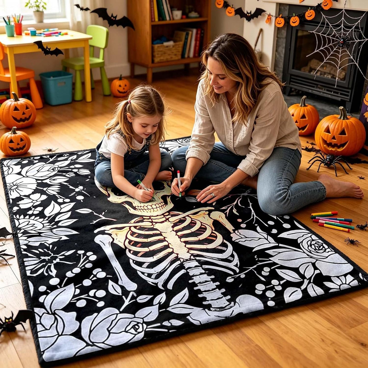 DIY Halloween Coloring Blanket with 24 Markers – Washable Creative Activity for Kids & Adults
