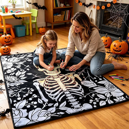 DIY Halloween Coloring Blanket with 24 Markers – Washable Creative Activity for Kids & Adults