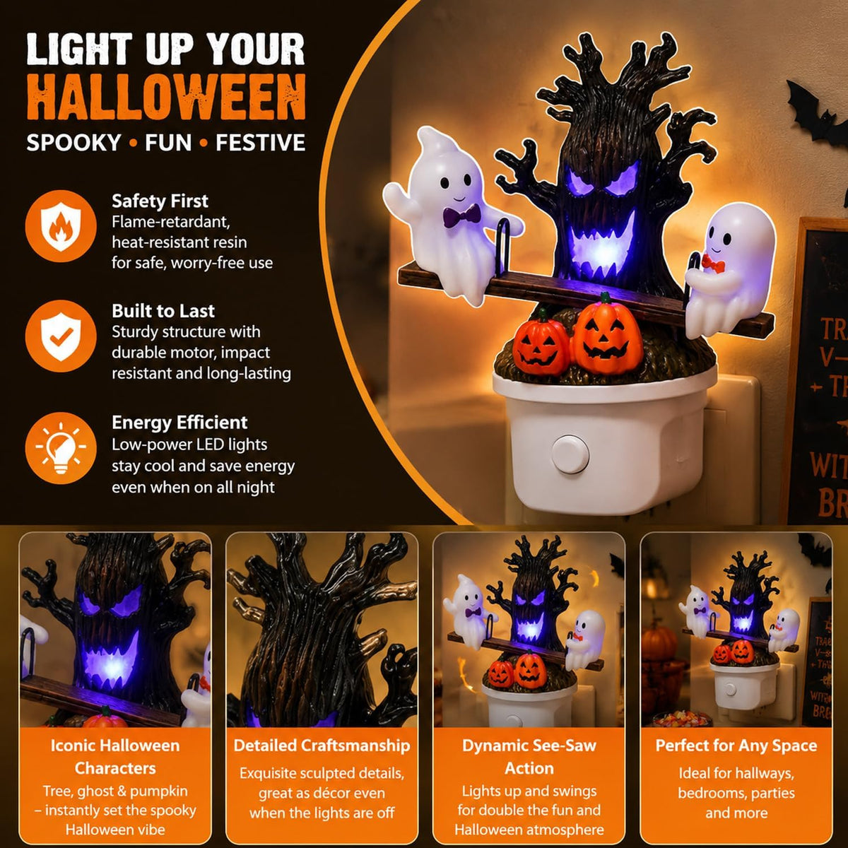 Animated Ghost Seesaw Halloween Plug-In Night Light