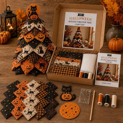 DIY Gothic Halloween Quilted Fabric Tree Kit – Layered Rose & Skull Tabletop Decoration