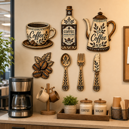 7-Piece Rustic Coffee Wall Art Set – Farmhouse Kitchen and Café Decoration