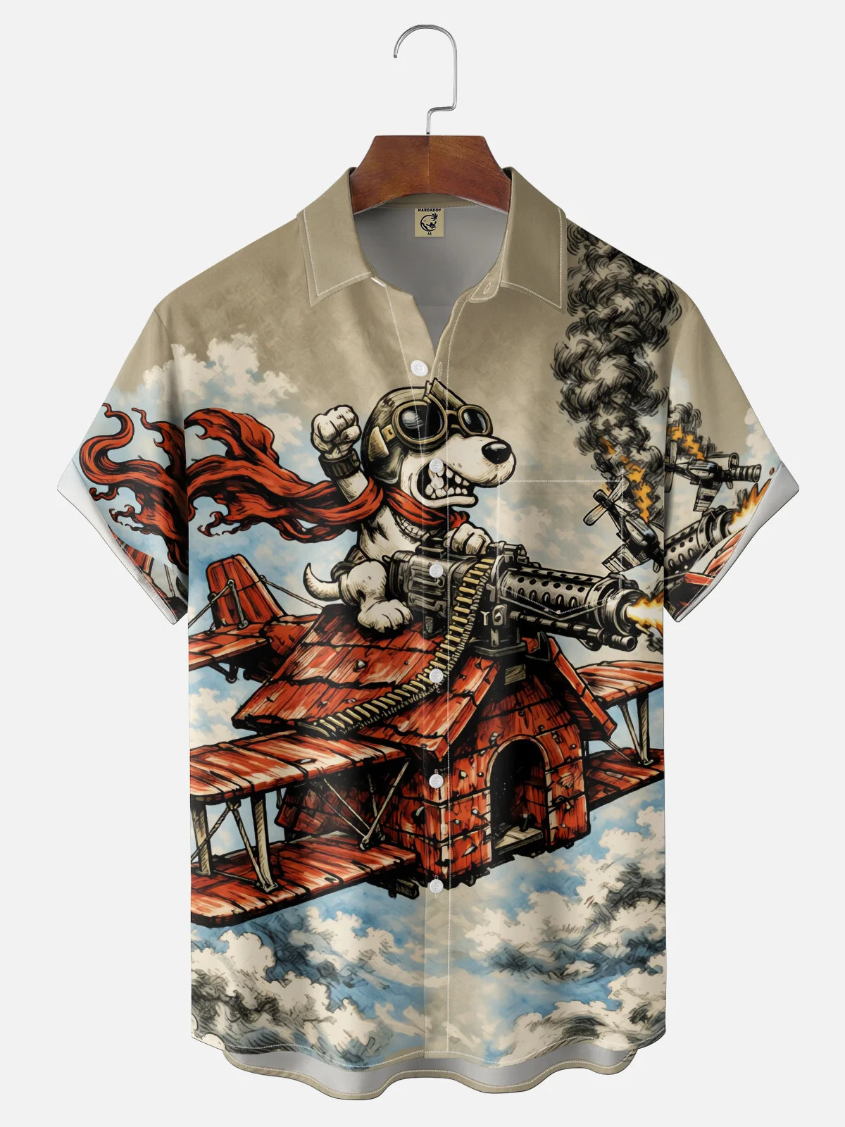 Moisture-Wicking Abstract Airplane & Dog Pattern and Chest Pocket Holiday Hawaiian Shirt