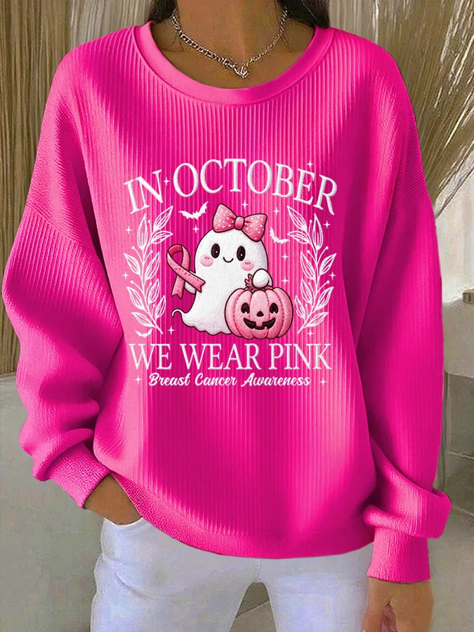 Women's Casual Printed Waffle Long-Sleeve Top