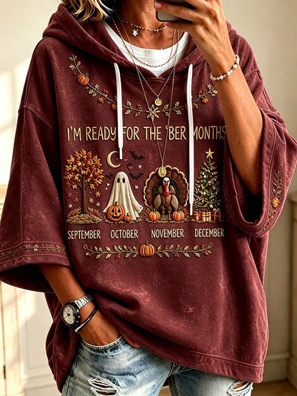 Women's Vintage I'm Ready For The 'ber Months Print Cozy Hoodie