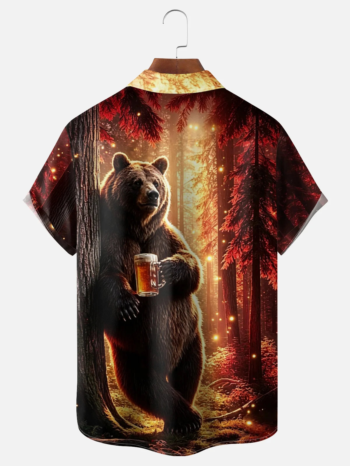 Moisture-wicking Brown Bear Fun Beer Chest Pocket Hawaiian Shirt