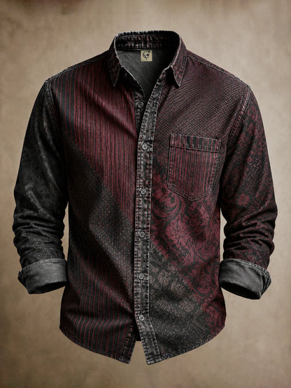 Moisture-Wicking  Abstract Geometric Gradient  Chest Pocket Long-Sleeve Casual Shirt