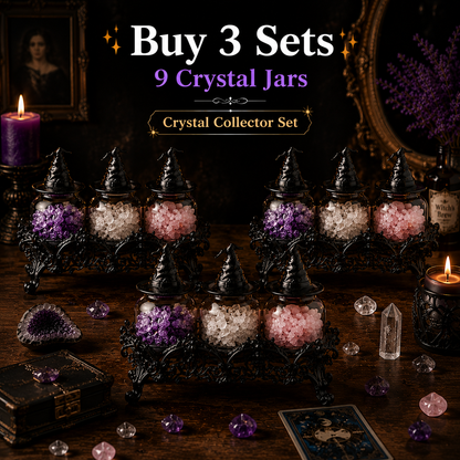 Crystal Apothecary Jar Set with Witch Hat Lids - Gothic Glass Storage Containers for Gemstones, Healing Crystals & Witchy Home Decor