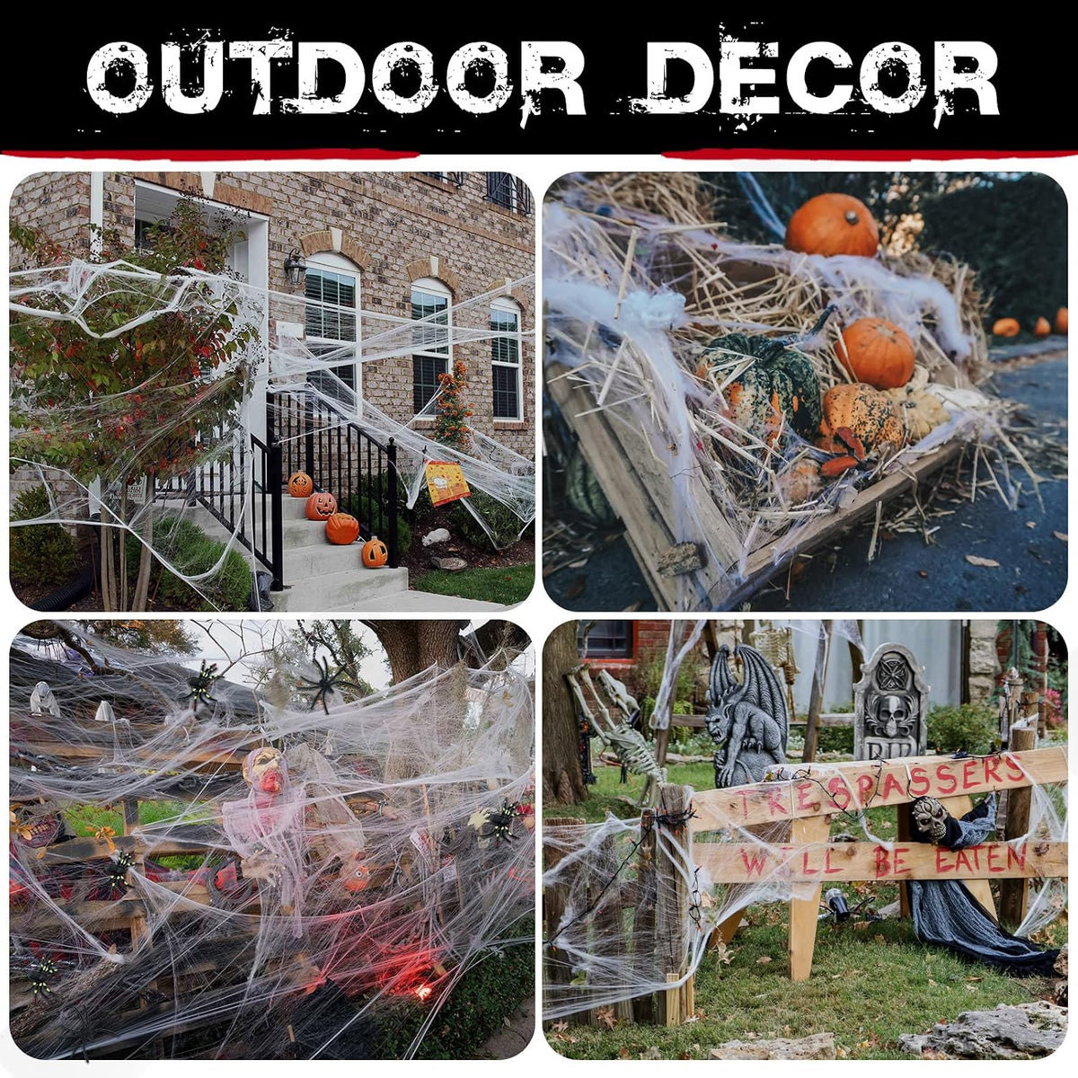 Stretchable Halloween Spider Web Set—Indoor and Outdoor Spider Web Decorations