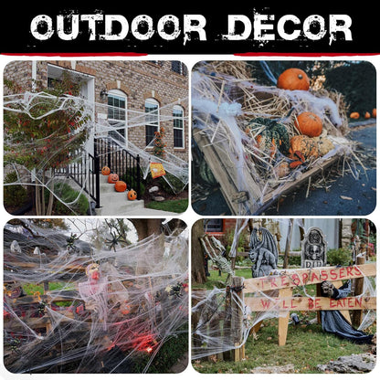 Stretchable Halloween Spider Web Set—Indoor and Outdoor Spider Web Decorations