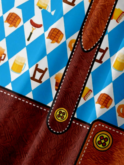 Moisture-Wicking Gradient Oktoberfest Bartender Beer & Pretzel Print  Chest Pocket Hawaiian Shirt