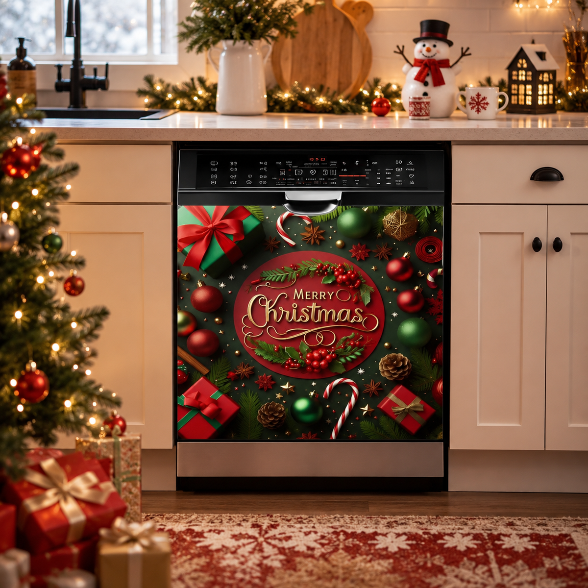 Reusable Christmas-Themed Dishwasher Decal – Festive 2D Printed Kitchen Decor