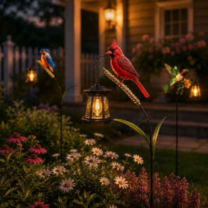 Solar Bird Garden Stake Light - Cardinal, Hummingbird & Kingfisher Outdoor Yard Decor