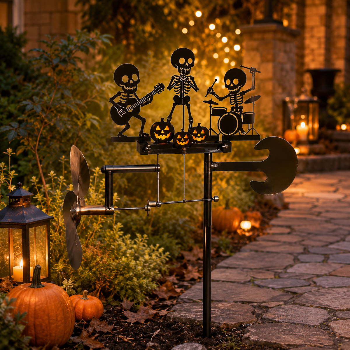 Halloween Skeleton Band Kinetic Wind Spinner - Metal Outdoor Garden Stake Decoration