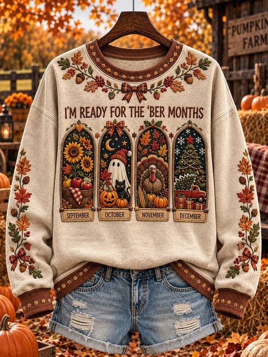 Women's autumn and winter theme pattern design casual sweatshirt