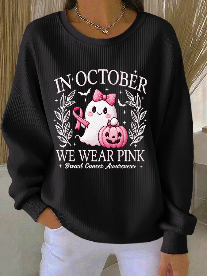 Women's Casual Printed Waffle Long-Sleeve Top