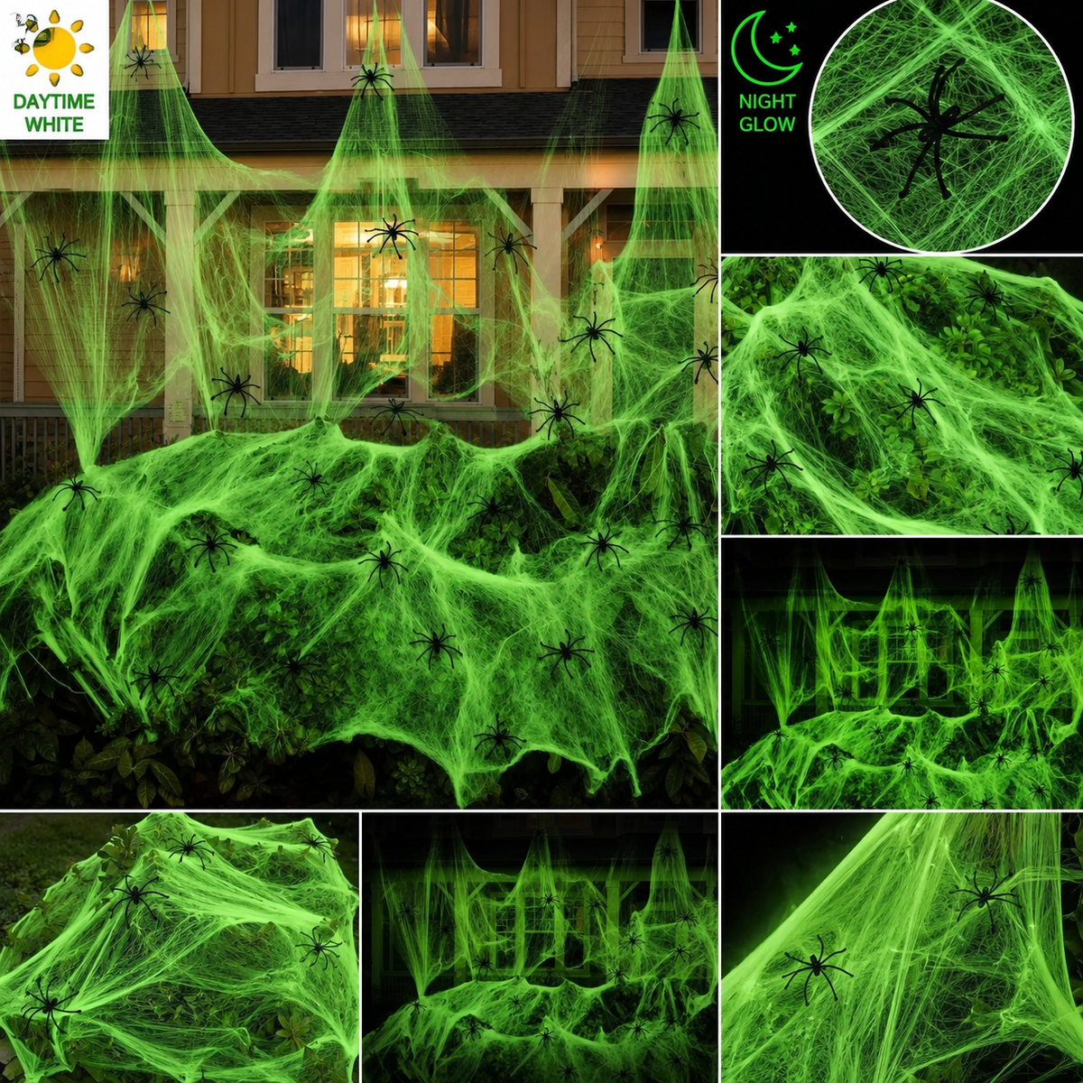Stretchable Halloween Spider Web Set—Indoor and Outdoor Spider Web Decorations