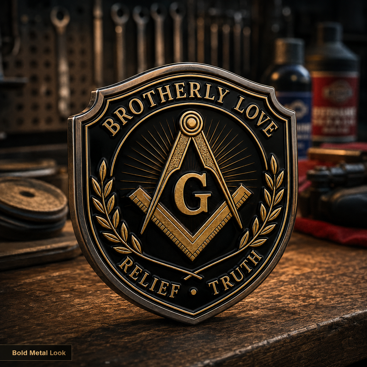 Freemason Metal Car Emblem – Brotherhood, Relief & Truth Masonic Badge for Cars, Trucks & Toolboxes