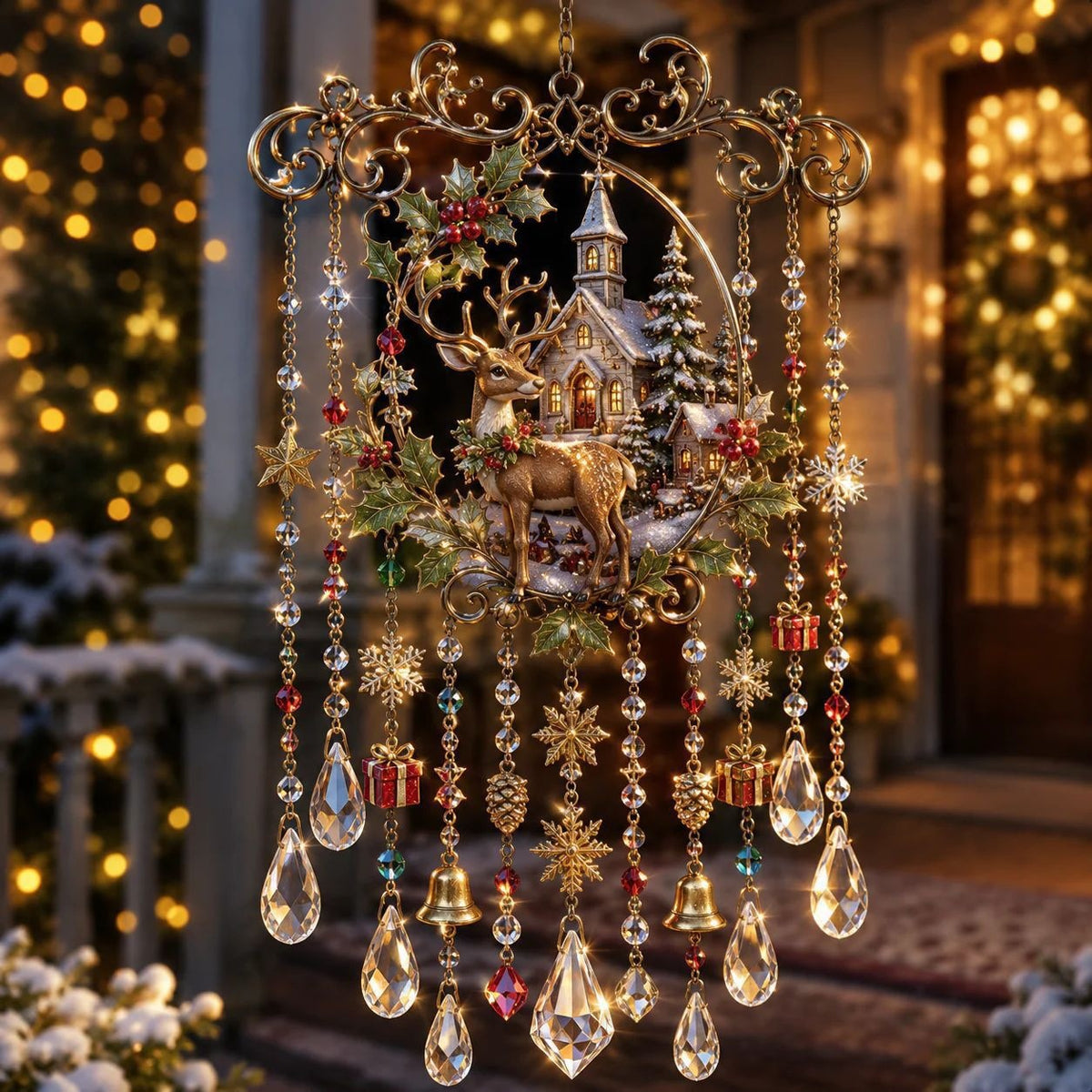 Christmas Nativity Star Crystal Wind Chime – Stained Glass-Inspired Holiday Hanging Decor