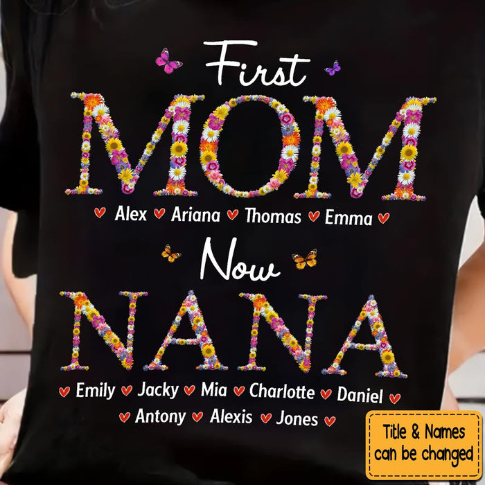 Personalisiertes Geschenk für Oma, erste Mama, jetzt Oma, Blumenmuster-Shirt – Kapuzenpullover – Sweatshirt