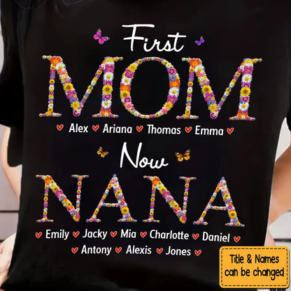 Personalisiertes Geschenk für Oma, erste Mama, jetzt Oma, Blumenmuster-Shirt – Kapuzenpullover – Sweatshirt