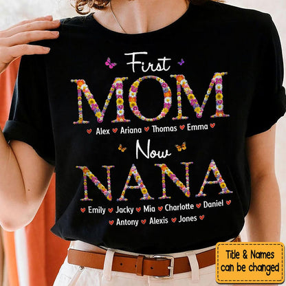 Personalisiertes Geschenk für Oma, erste Mama, jetzt Oma, Blumenmuster-Shirt – Kapuzenpullover – Sweatshirt