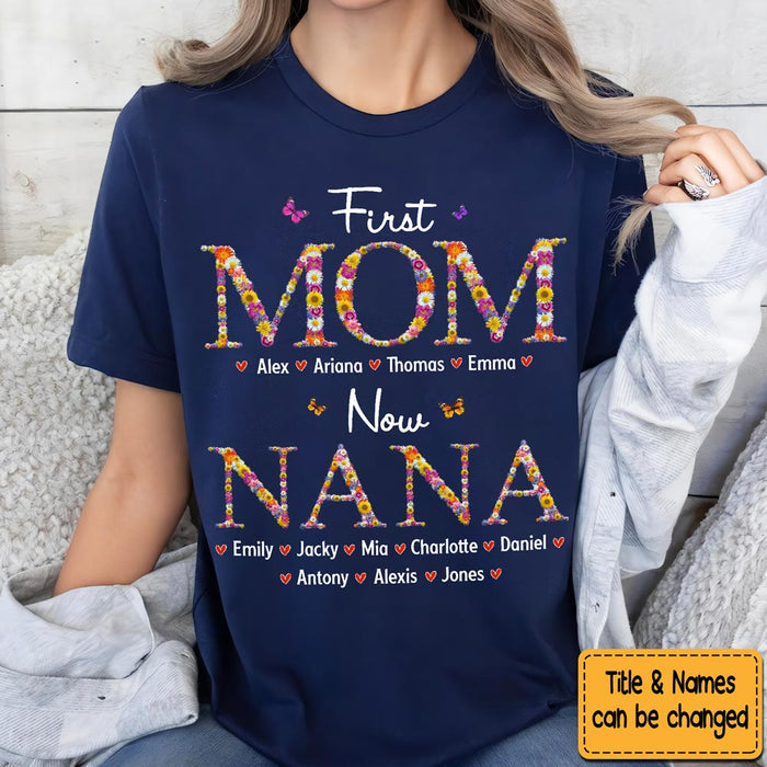 Personalisiertes Geschenk für Oma, erste Mama, jetzt Oma, Blumenmuster-Shirt – Kapuzenpullover – Sweatshirt