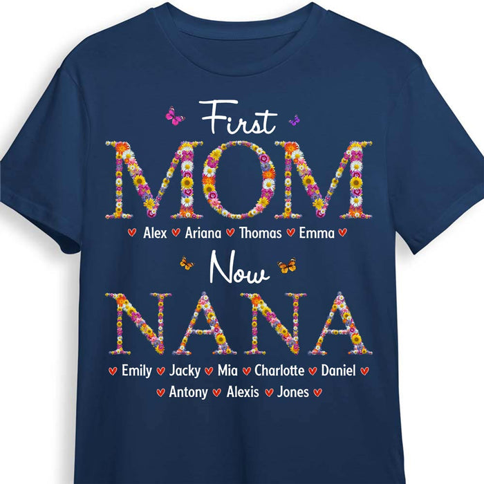 Personalisiertes Geschenk für Oma, erste Mama, jetzt Oma, Blumenmuster-Shirt – Kapuzenpullover – Sweatshirt