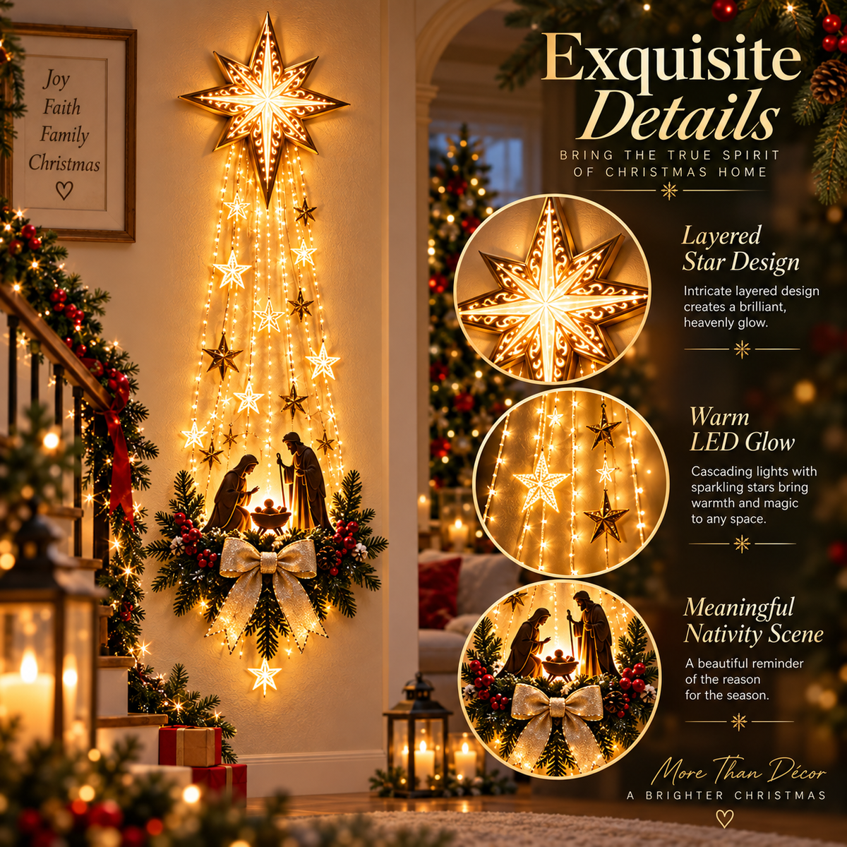 Bethlehem Star Nativity Wall Light – Glowing Christian Christmas Decor