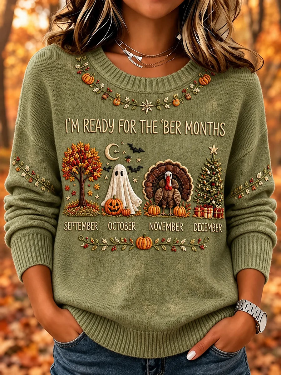 Women's Vintage I'm Ready For The 'ber Months Print Crew Neck Sweater