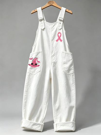 Women's Retro Breast Cancer Awareness Print Overalls