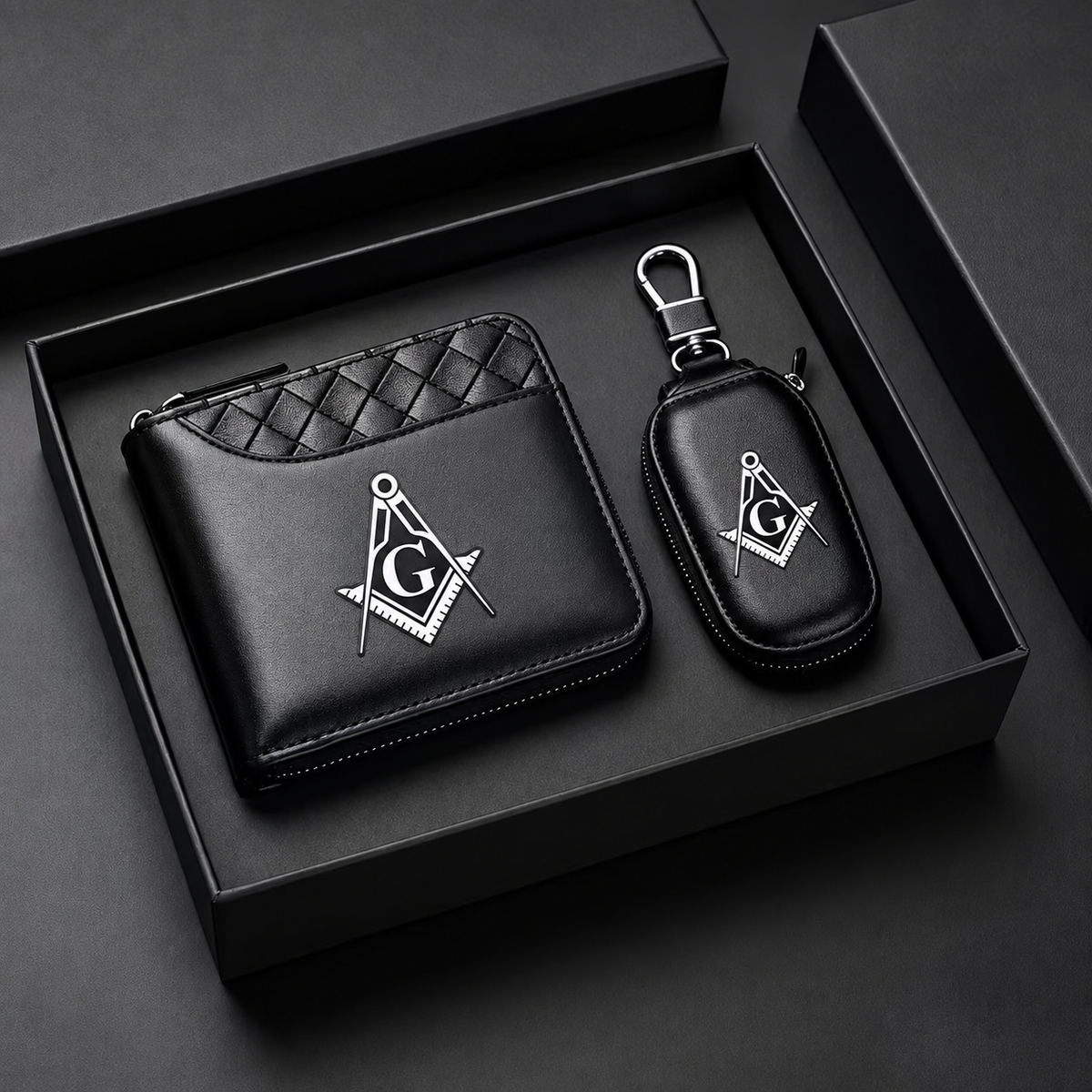 🧭 Masonic Wallet & Key Case Gift Set